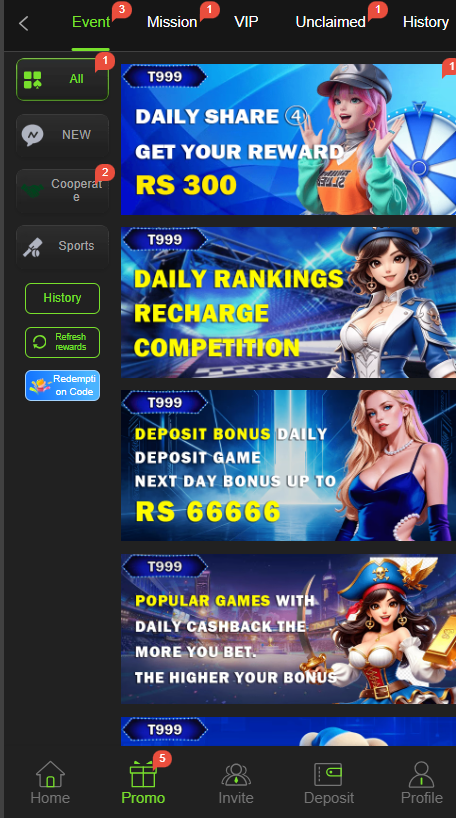T999 Game features dashboard